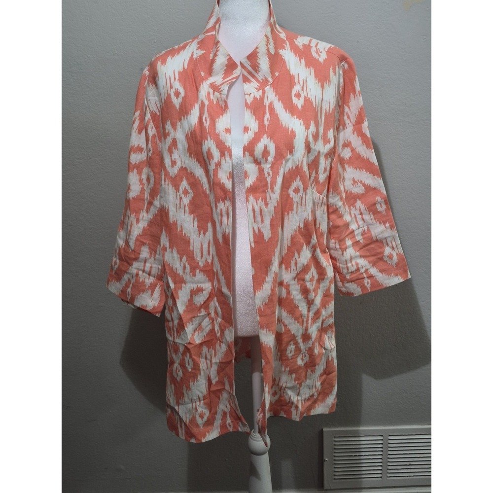 Chicos Open Top size 2 Women's duster linen Open Front boho Preppy Peach Beige